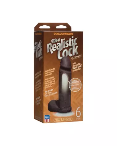 Realistic Cock with Balls en ULTRASKYN 6 pouces avec ventouse Vac-U-Lock couleur Chocolate de Doc Johnson-3
