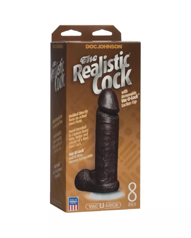Realistic Cock with Balls 20 cm couleur chocolat avec ventouse Vac-U-Lock de Doc Johnson-3