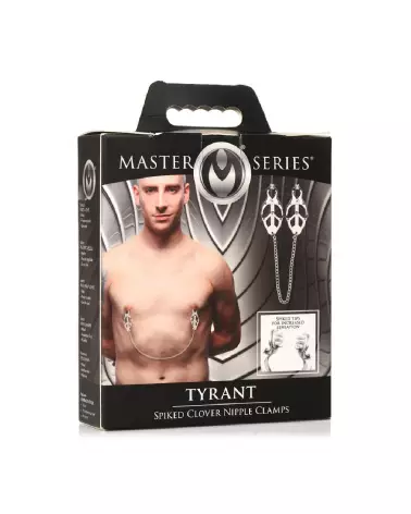 Pinces à tétons Tyrant XR Brands avec pointes en clover pour BDSM-2