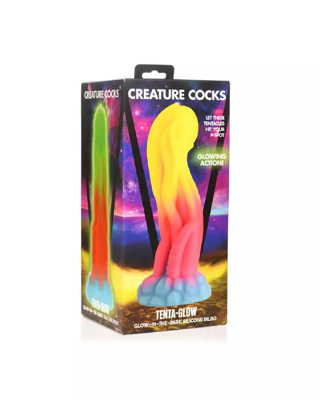 Image du Tenta Glow de XR Brands, dildo en silicone phosphorescent-2