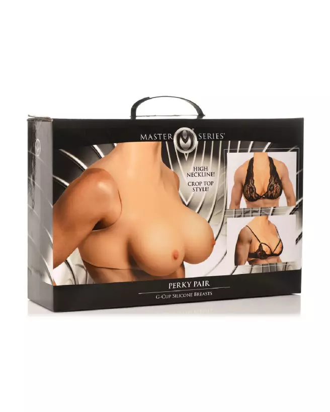 Image des faux seins Perky Pair G-Cup en silicone couleur chair de XR Brands-2
