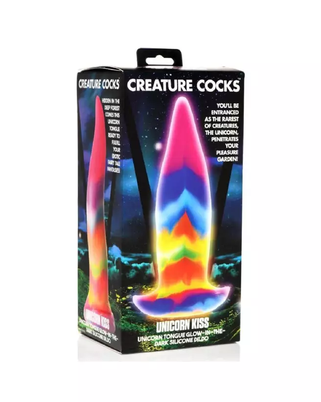 Unicorn Tongue Silicone Dildo Glow in the Dark Rainbow - XR Brands-2