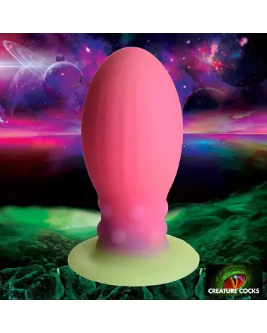 Image du Xeno Egg Pink de XR Brands, sextoy créature en silicone qui brille dans le noir-4
