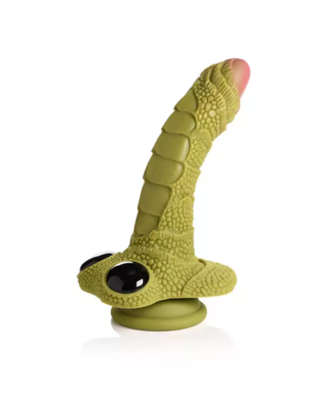 Swamp Monster Scaly Silicone Dildo noir par XR Brands, sextoy à texture écailleuse-1