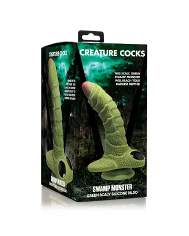 Swamp Monster Scaly Silicone Dildo noir par XR Brands, sextoy à texture écailleuse-2