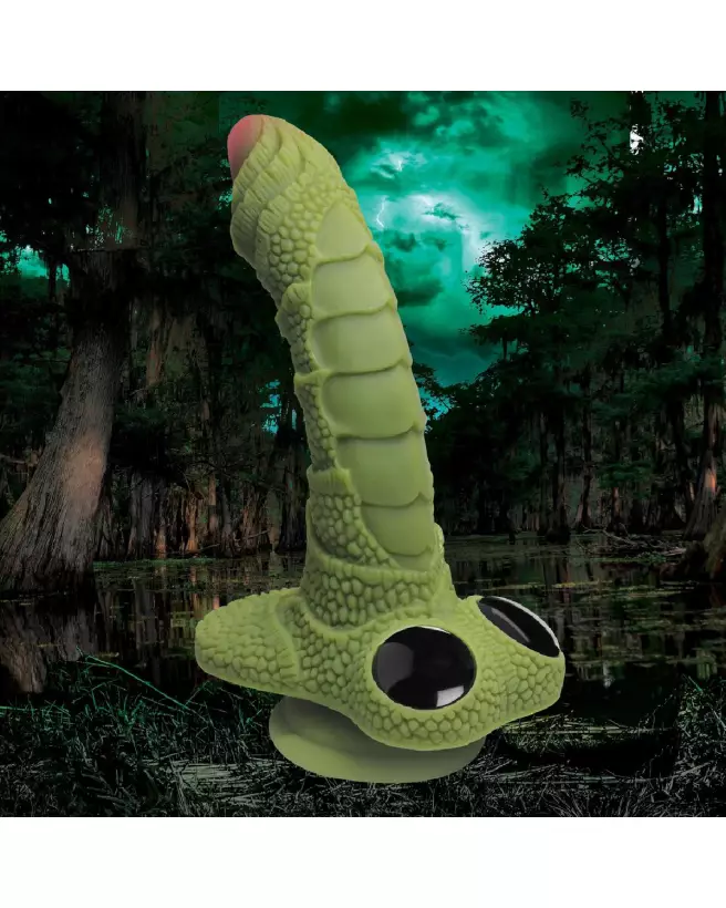 Swamp Monster Scaly Silicone Dildo noir par XR Brands, sextoy à texture écailleuse-6