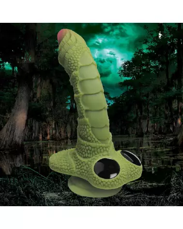 Swamp Monster Scaly Silicone Dildo noir par XR Brands, sextoy à texture écailleuse-6