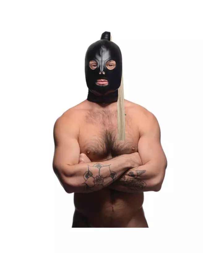 Masque de bondage XR Brands avec queue de cheval blonde pour jeux érotiques-1