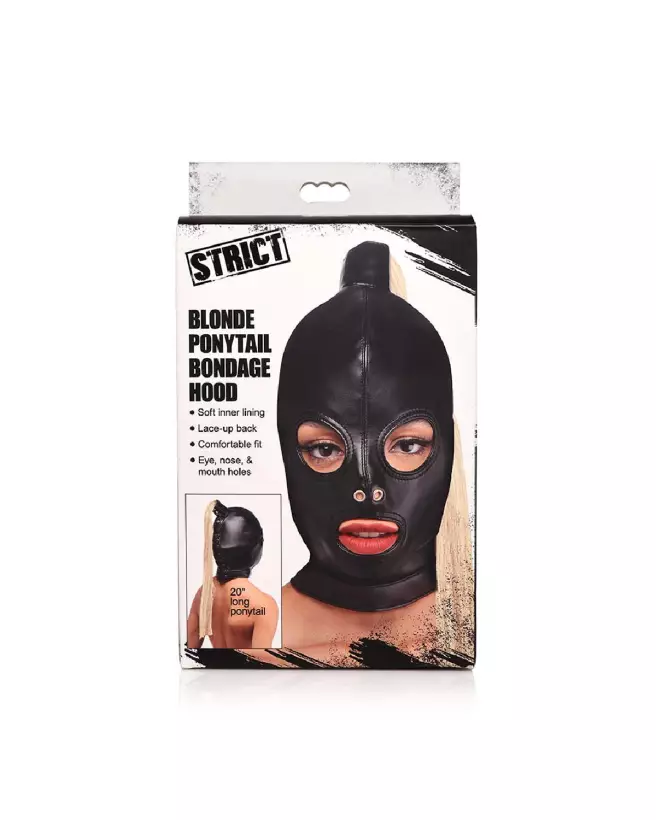 Masque de bondage XR Brands avec queue de cheval blonde pour jeux érotiques-2