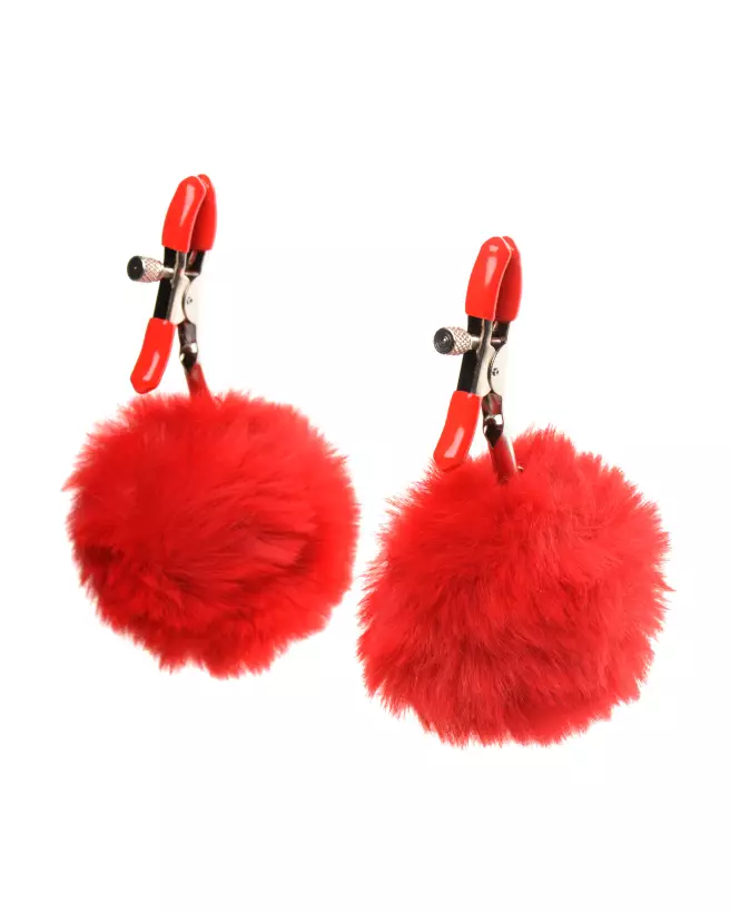 Pinces à tétons Charmed Pom Pom rouges de XR Brands pour stimulation érotique-1