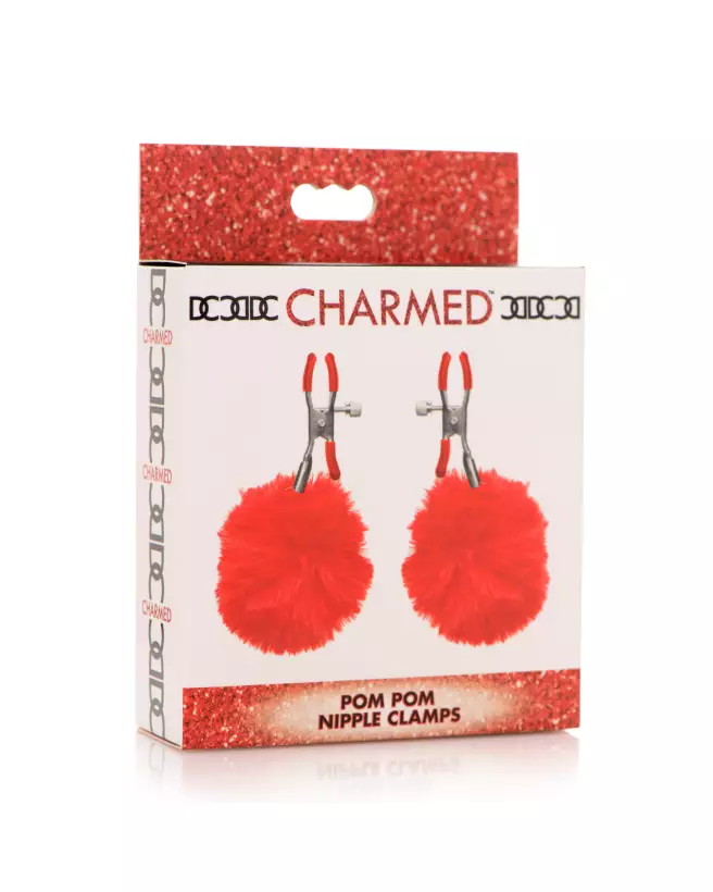 Pinces à tétons Charmed Pom Pom rouges de XR Brands pour stimulation érotique-2