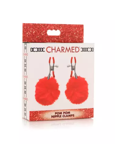 Pinces à tétons Charmed Pom Pom rouges de XR Brands pour stimulation érotique-2