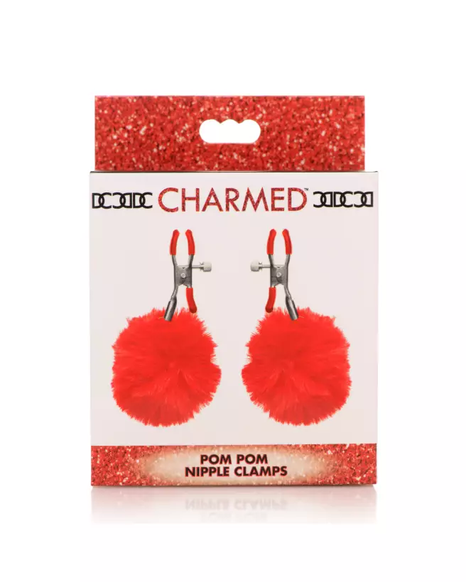 Pinces à tétons Charmed Pom Pom rouges de XR Brands pour stimulation érotique-3
