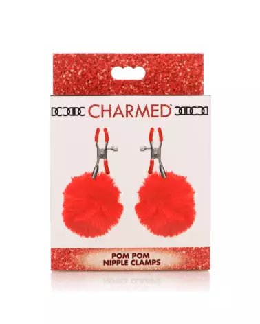 Pinces à tétons Charmed Pom Pom rouges de XR Brands pour stimulation érotique-3
