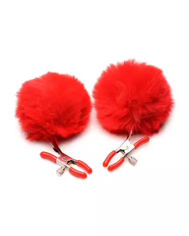 Pinces à tétons Charmed Pom Pom rouges de XR Brands pour stimulation érotique-4