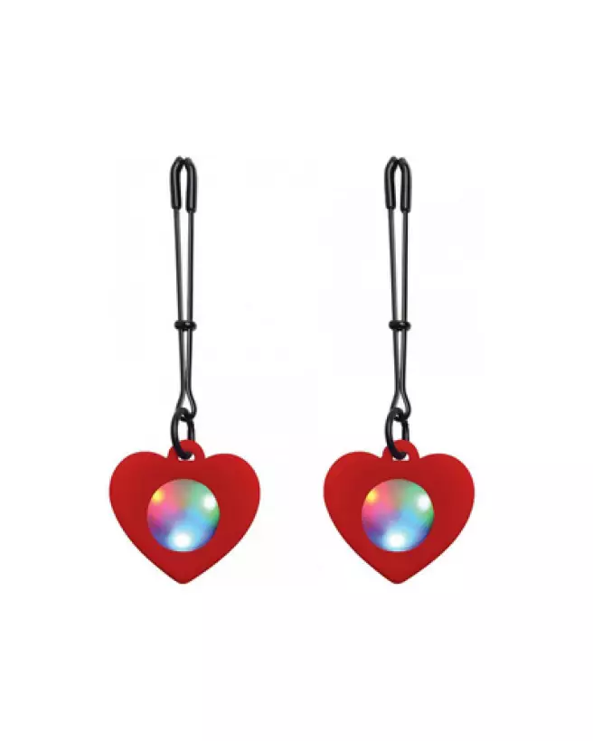 Pinces à tétons lumineuses Heart Tweezers en silicone de XR Brands-1
