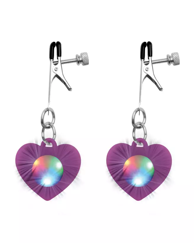 Pinces à tétons lumineuses Silicone Heart de XR Brands pour stimulation érotique et visuelle-1
