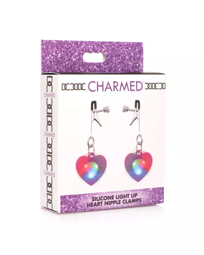 Pinces à tétons lumineuses Silicone Heart de XR Brands pour stimulation érotique et visuelle-2