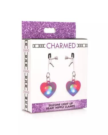 Pinces à tétons lumineuses Silicone Heart de XR Brands pour stimulation érotique et visuelle-2