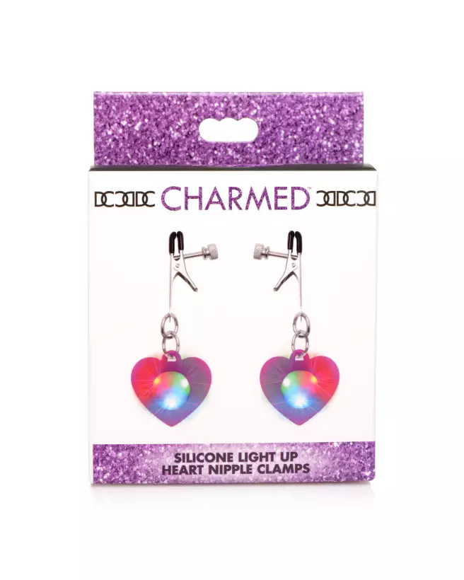 Pinces à tétons lumineuses Silicone Heart de XR Brands pour stimulation érotique et visuelle-3