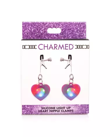Pinces à tétons lumineuses Silicone Heart de XR Brands pour stimulation érotique et visuelle-3