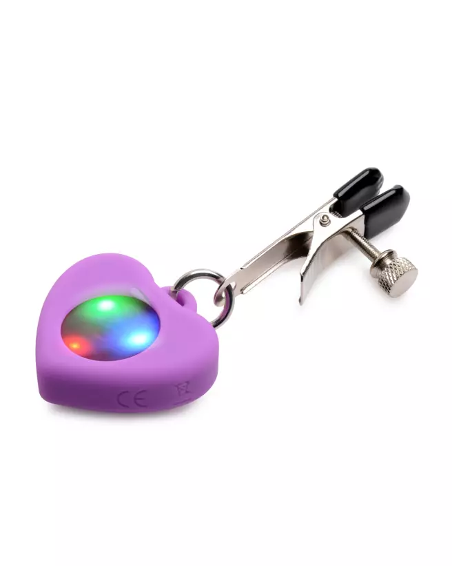 Pinces à tétons lumineuses Silicone Heart de XR Brands pour stimulation érotique et visuelle-5