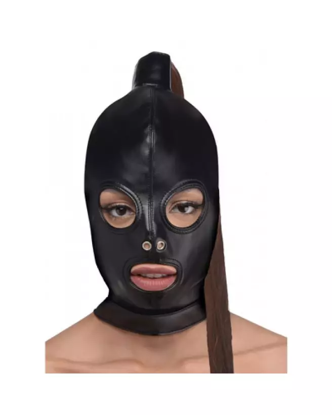 Masque de bondage avec queue de cheval par XR Brands pour jeux BDSM-1