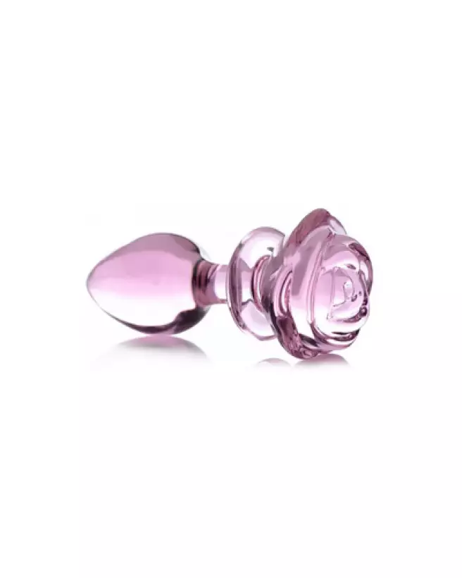 Image du Pink Rose Large Glass Butt Plug par XR Brands - Sextoy en Verre pour Plaisir Anal-1