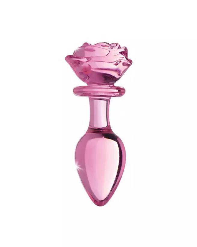 Image du Pink Rose Large Glass Butt Plug par XR Brands - Sextoy en Verre pour Plaisir Anal-3
