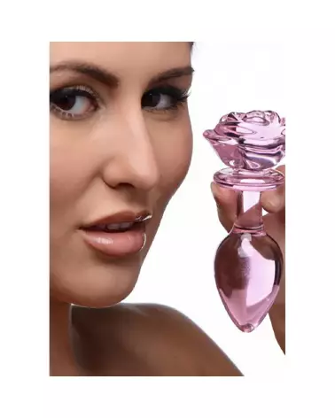 Image du Pink Rose Large Glass Butt Plug par XR Brands - Sextoy en Verre pour Plaisir Anal-4