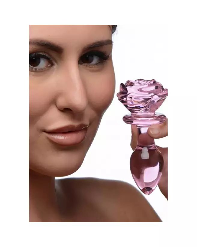 Plug Anal en Verre Pink Rose Medium de XR Brands - Sextoy Luxueux-4