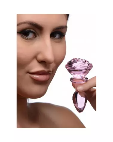 Plug anal en verre Pink Rose de XR Brands, taille petite pour débutants-4