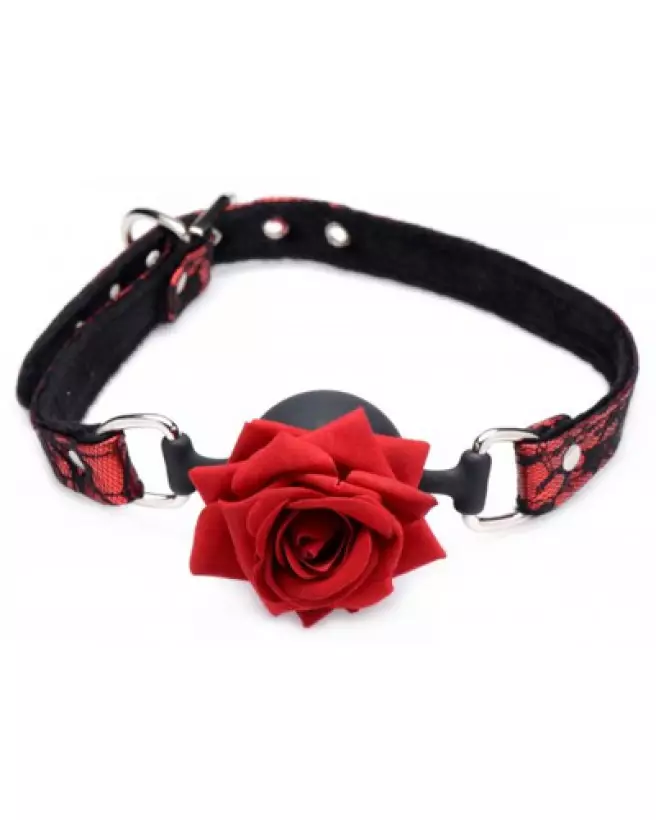 Baillon boule en silicone avec rose par XR Brands pour jeux BDSM-1