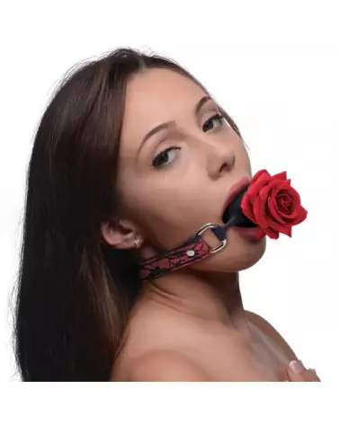 Baillon boule en silicone avec rose par XR Brands pour jeux BDSM-3