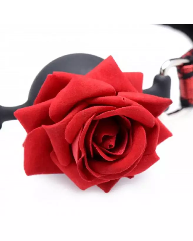 Baillon boule en silicone avec rose par XR Brands pour jeux BDSM-4