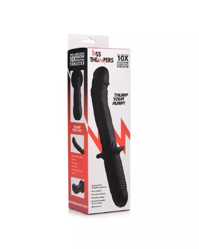 Large Realistic Black Silicone Vibrator with Handle by XR Brands-2
