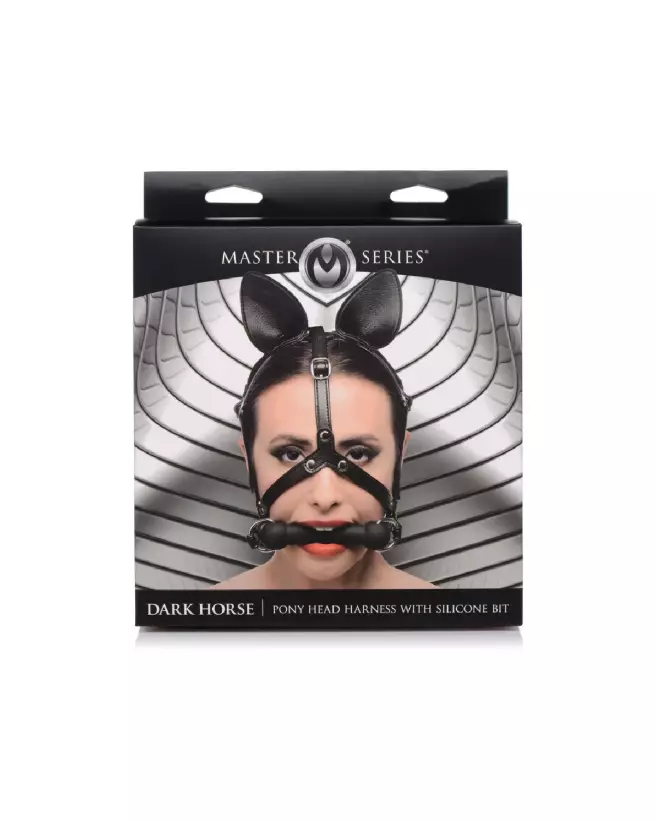 Harnais tête de poney Dark Horse avec mors en silicone par XR Brands-2