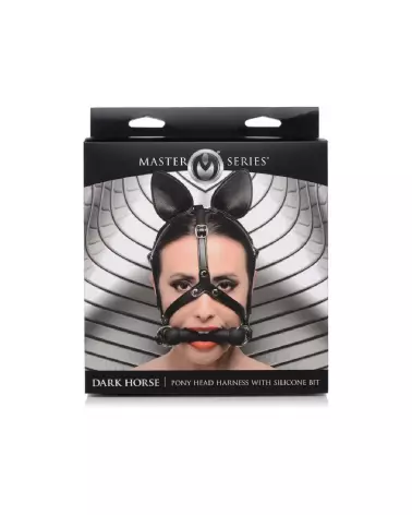 Harnais tête de poney Dark Horse avec mors en silicone par XR Brands-2