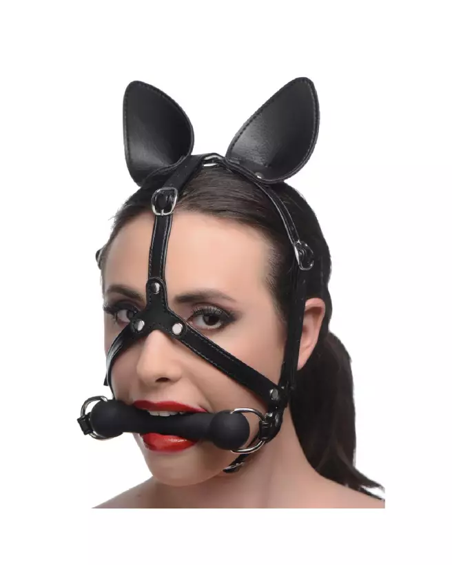 Harnais tête de poney Dark Horse avec mors en silicone par XR Brands-4