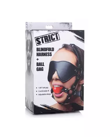 Image du baillon boule ST Blindfold avec harnais de XR Brands, accessoire BDSM premium-2