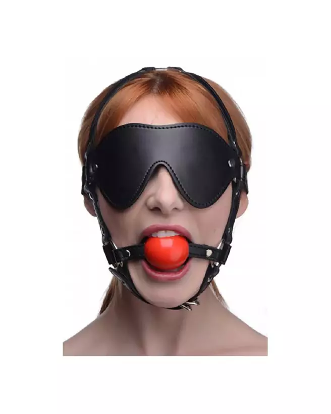 Image du baillon boule ST Blindfold avec harnais de XR Brands, accessoire BDSM premium-3