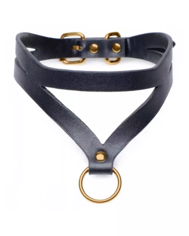 Collier Bondage Baddie avec anneau O de XR Brands en cuir noir-1