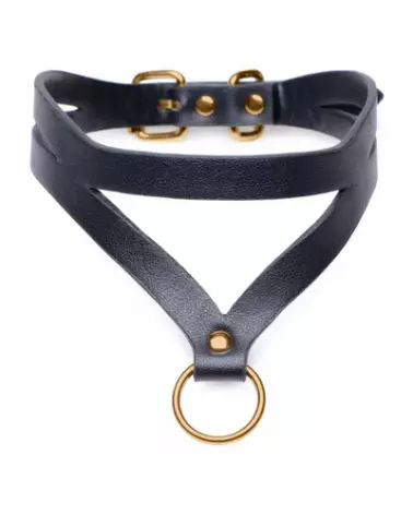Collier Bondage Baddie avec anneau O de XR Brands en cuir noir-1