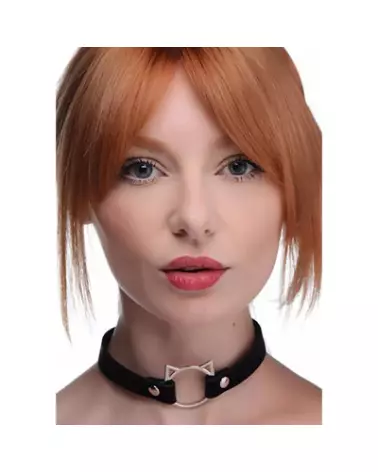 Choker Kinky Kitty Ring en cuir PU noir par XR Brands-1