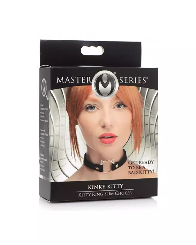 Choker Kinky Kitty Ring en cuir PU noir par XR Brands-2