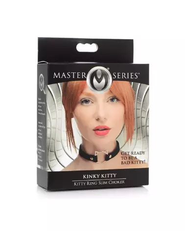 Choker Kinky Kitty Ring en cuir PU noir par XR Brands-2