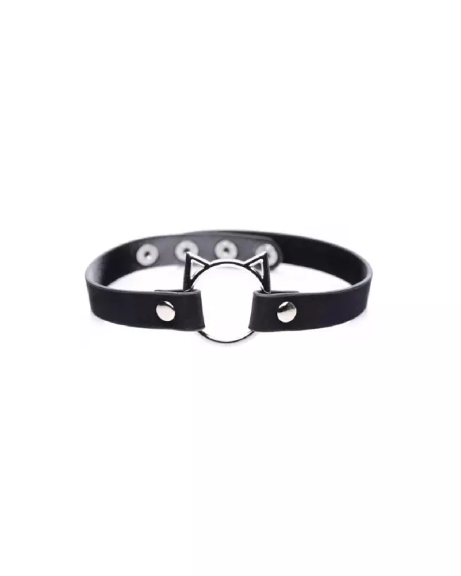 Choker Kinky Kitty Ring en cuir PU noir par XR Brands-3