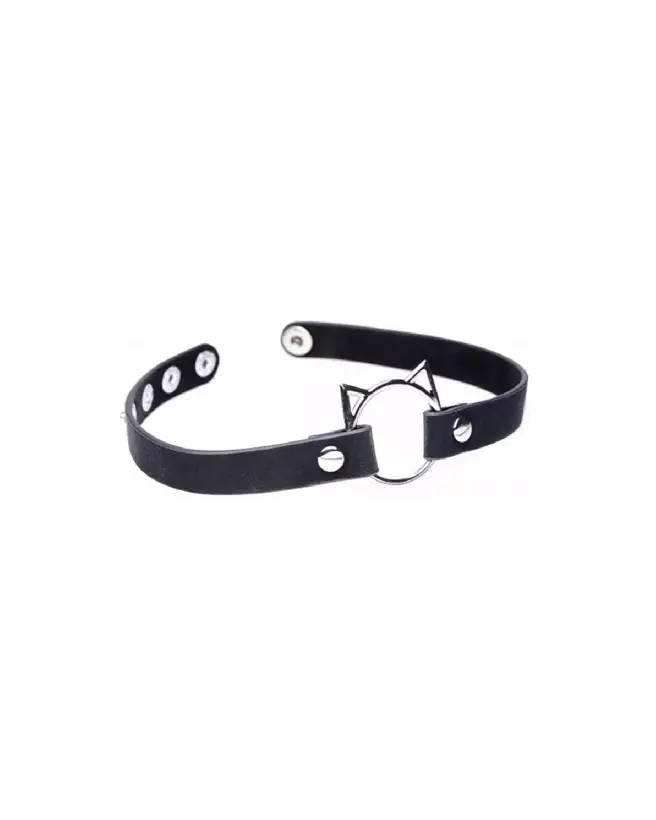 Choker Kinky Kitty Ring en cuir PU noir par XR Brands-4