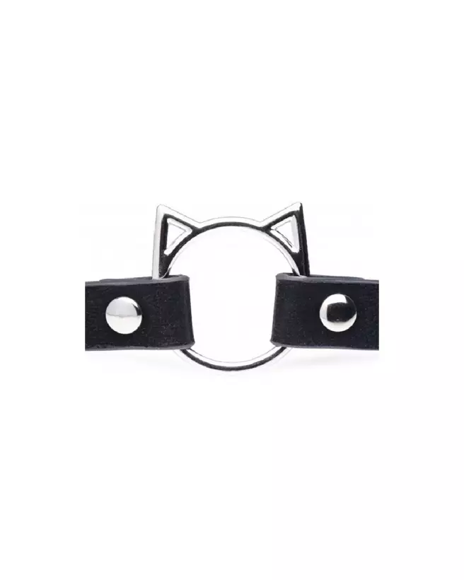 Choker Kinky Kitty Ring en cuir PU noir par XR Brands-5