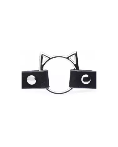 Choker Kinky Kitty Ring en cuir PU noir par XR Brands-5